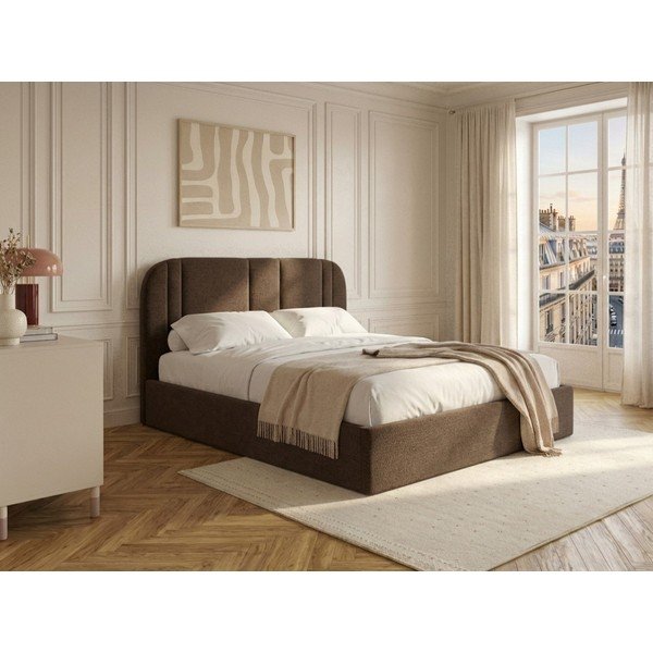 Brązowe tapicerowane łóżko dwuosobowe ze schowkiem ze stelażem 160x200 cm Sidney – Bobochic Paris-image-1