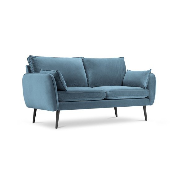 Jasnoniebieska aksamitna sofa z czarnymi nogami Kooko Home Lento, 158 cm-image-2