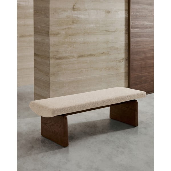 Beżowo-ciemnonaturalna ławka z tkaniny szenilowej Topaz – Kave Home-image-2