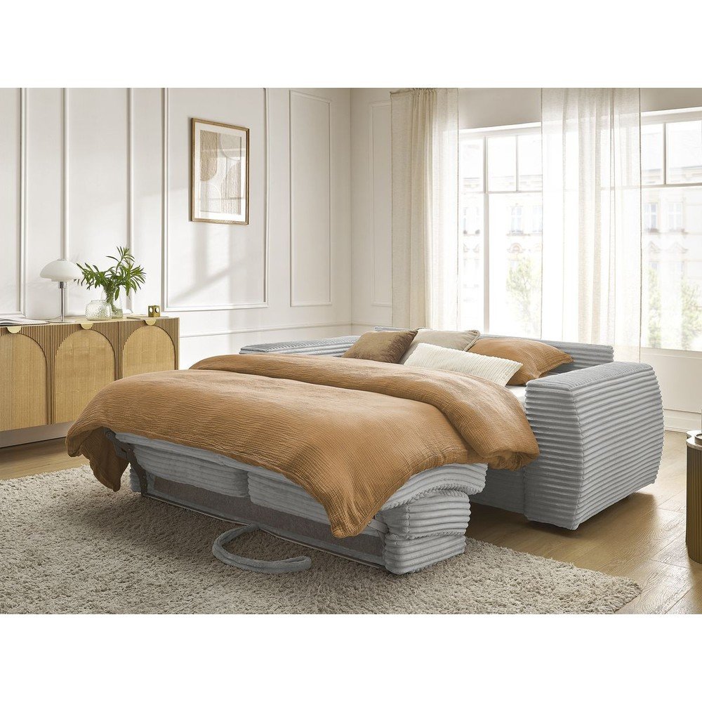 Jasnoszara sztruksowa rozkładana sofa do spania 220 cm Hugo – Bobochic Paris (zdjęcie 5)