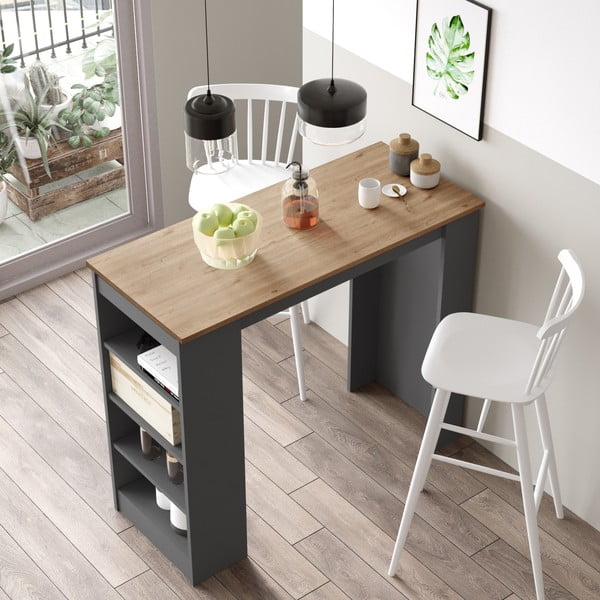 Stolik barowy z blatem w dekorze dębu 47x120 cm Peru – Marckeric-image-4
