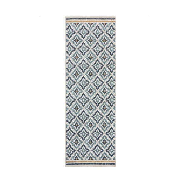Żółto-niebieski dywan odpowiedni na zewnątrz 80x230 cm Zia Trellis – Flair Rugs