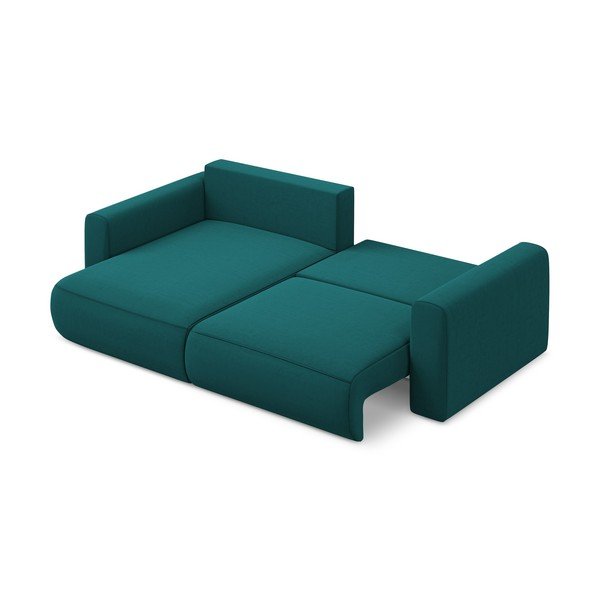 Turkusowy aksamitny rozkładany/ze schowkiem narożnik (lewostronny/z szezlongiem) Kapua – Makamii-image-3