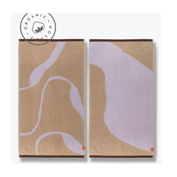 Lawendowo-jasnobrązowe ręczniki z bawełny organicznej zestaw 2 szt. 50x90 cm Nova Arte – Mette Ditmer Denmark