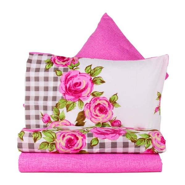 Różowa pościel na łóżko dwuosobowe z prześcieradłem  Love Colors Florid, 200 x 220 cm