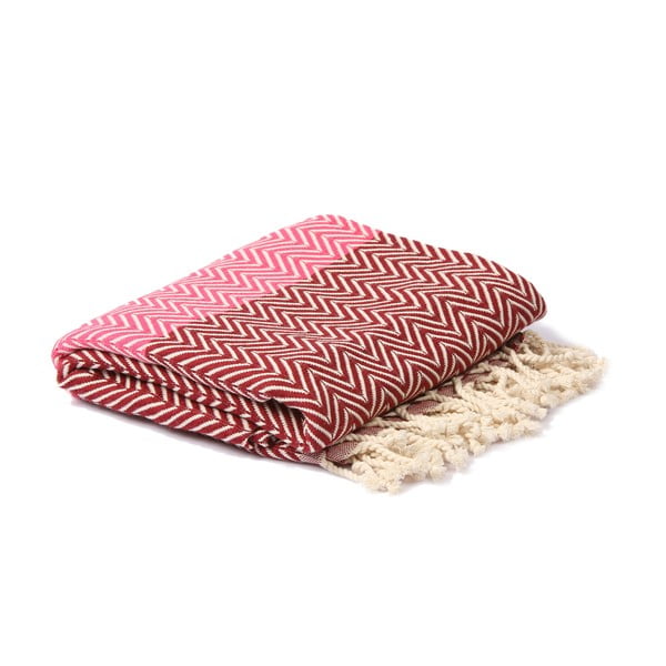 Czerwono-różowy ręcznik hammam Spa Time Zig, 95x180 cm