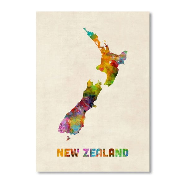 Plakat z kolorową mapą Nowej Zelandii Americanflat Art, 60x42 cm