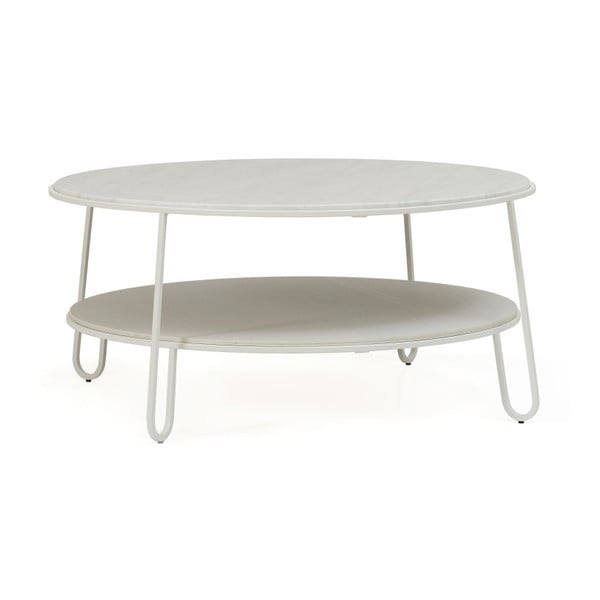 Biały stolik z marmurowym blatem HARTÔ Eugénie, ⌀ 90 cm