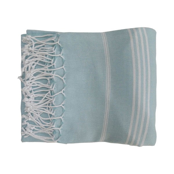 Niebieski ręcznik tkany ręcznie z wysokiej jakości bawełny Hammam Sultan, 100x180 cm