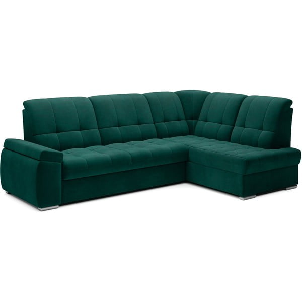 Zielony aksamitny rozkładany/ze schowkiem narożnik (prawostronny/w kształcie litery L) Sado – ELTAP-image-2