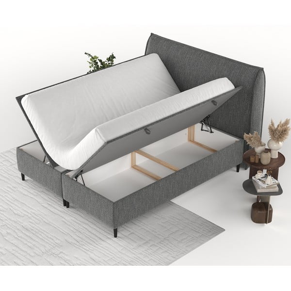 Szare tapicerowane łóżko dwuosobowe ze schowkiem 140x200 cm Draco – Maison de Rêve-image-3