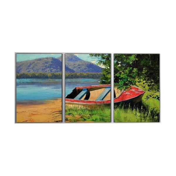 Trzyczęściowy obraz Red Boat, 45x90 cm