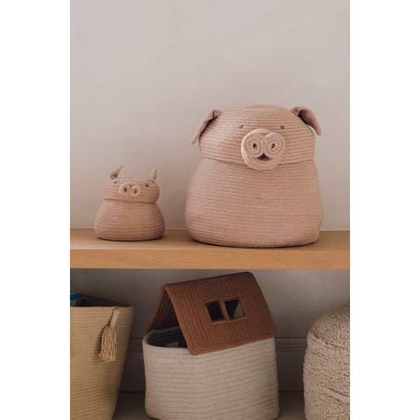 Jasnoróżowy tekstylny dziecięcy kosz na zabawki ø 17x15 cm Mini Peggy the Pig – Lorena Canals-image-1