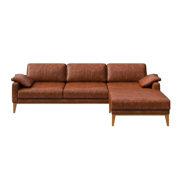 Karmelowa skórzana sofa z szezlongiem po prawej stronie MESONICA Musso