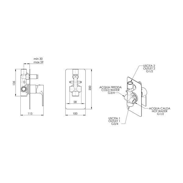 Biała bateria prysznicowa podtynkowa (2 otwory) Pax – Sapho-image-1