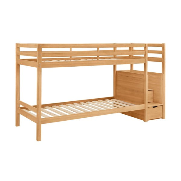 Naturalne piętrowe łóżko dziecięce z litego drewna sosnowego ze schowkiem 90x200 cm Alpi – Støraa