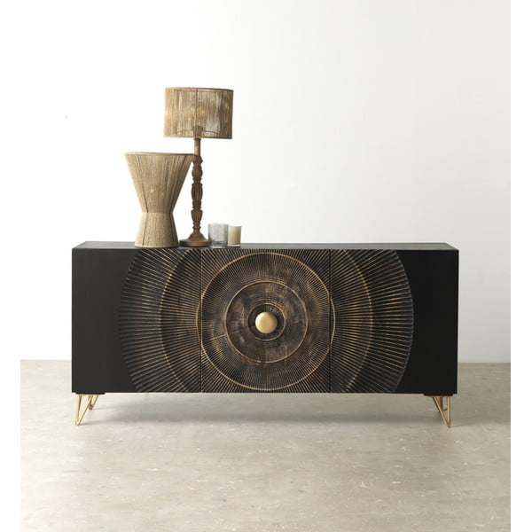 Czarna niska komoda z drewna mango 160x75 cm Mango – Geese-image-1