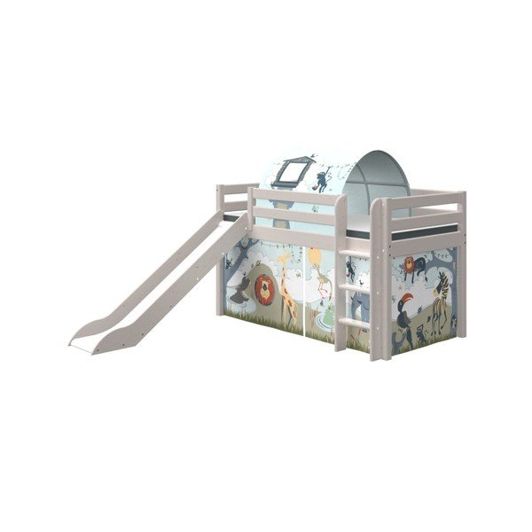 Szare dziecięce łóżko z drewna sosnowego ze zjeżdżalnią Flexa Classic, wys. 120 cm-image-1