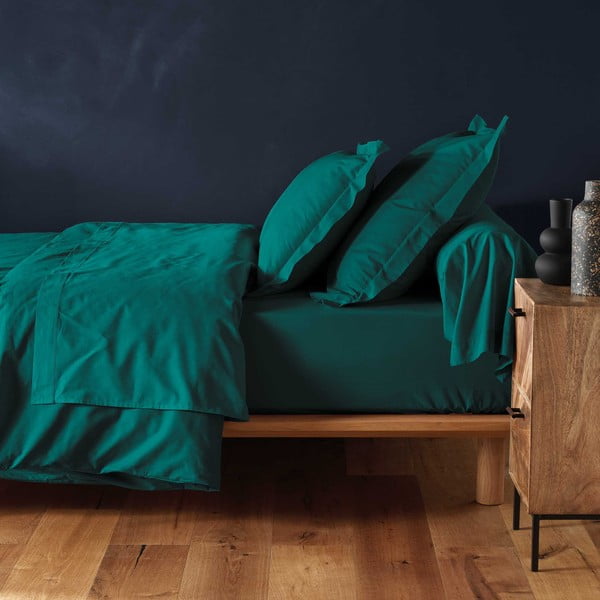Ciemnozielone bawełniane prześcieradło z gumką 160x200 cm Lina – douceur d'intérieur-image-1