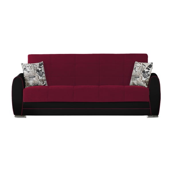 Bordowo-czarna trzyosobowa sofa rozkładana ze schowkiem Esidra Rest