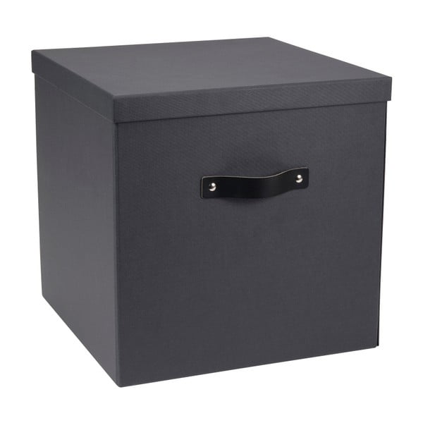 Ciemnoszare pudełko na dokumenty z czarnym skórzanym uchwytem Bigso, 31,5x31 cm
