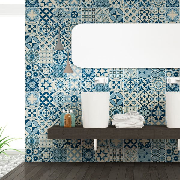 Zestaw 60 naklejek ściennych Ambiance Wall Decal Cement Tiles Riana, 10x10 cm-image-3