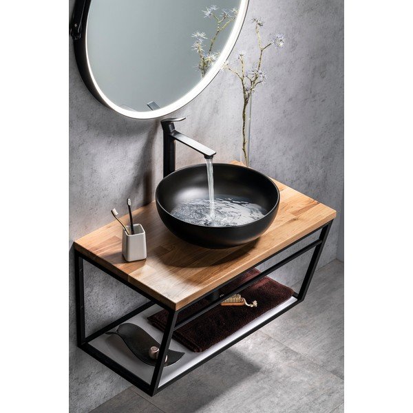 Blat łazienkowy  z litego drewna dębowego w naturalnym kolorze 80x50 cm Woody – Sapho-image-2