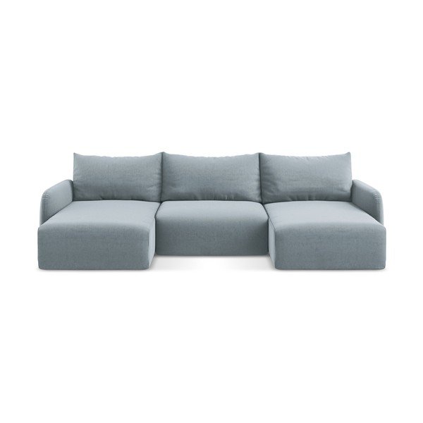 Niebieski aksamitny rozkładany/ze schowkiem narożnik (w kształcie litery U) Kalena – Makamii