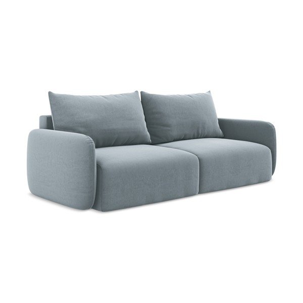Niebieska aksamitna rozkładana/ze schowkiem sofa 238 cm Kalena – Makamii-image-2