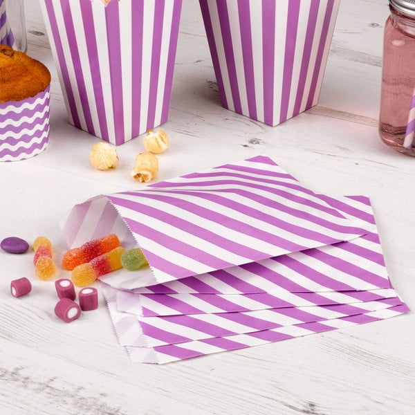 Zestaw 25 fioletowych papierowych torebek Neviti Carnival Stripes