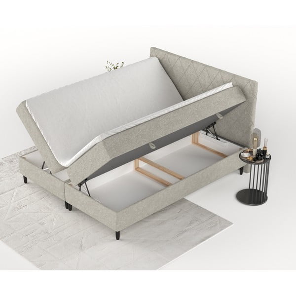 Szarobeżowe łóżko boxspring ze schowkiem 200x200 cm Gwen – Maison de Rêve-image-2