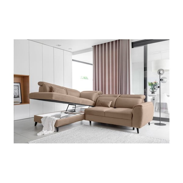 Jasnobrązowy aksamitny rozkładany/ze schowkiem narożnik (lewostronny/w kształcie litery L) Noble – ELTAP-image-3