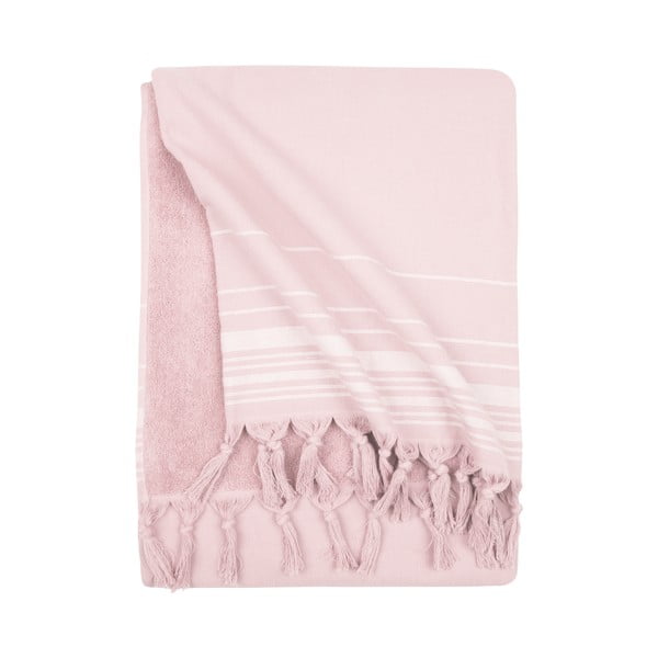 Różowy ręcznik hammam Walra, 100x180 cm