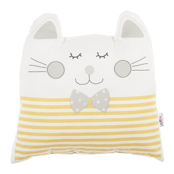 Żółta poduszka dziecięca z domieszką bawełny Mike & Co. NEW YORK Pillow Toy Big Cat, 29x29 cm