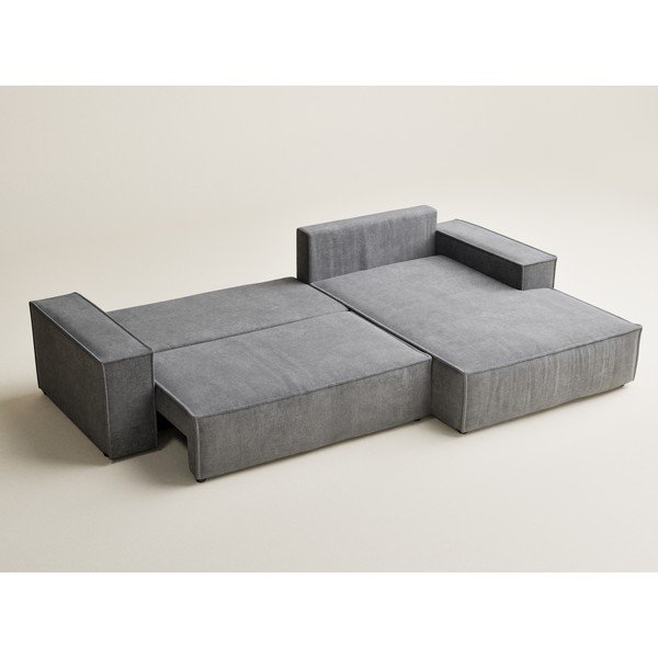 Szary rozkładany/ze schowkiem narożnik z tkaniny szenilowej (prawostronny/z szezlongiem) Maze – Maison de Rêve-image-4