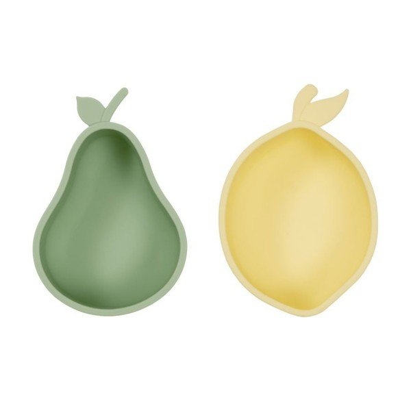 Żółte/zielone silikonowe miski dla dzieci zestaw 2 szt. Lemon & Pear – OYOY Mini
