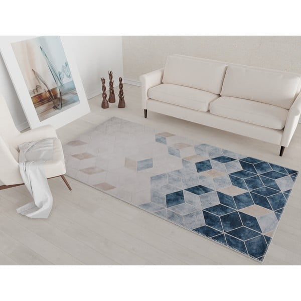 Granatowo-kremowy chodnik odpowiedni do prania 200x80 cm – Vitaus-image-1