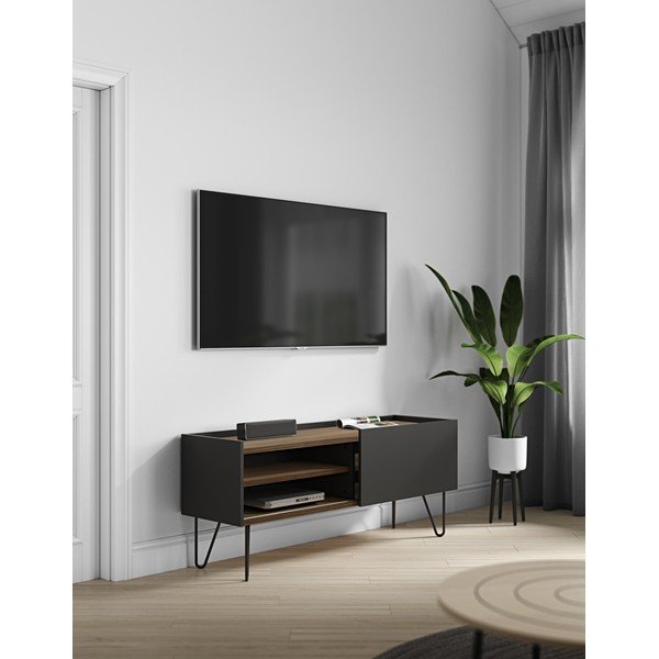 Czarna szafka pod TV w dekorze orzecha 140x59 cm Nina – TemaHome-image-1