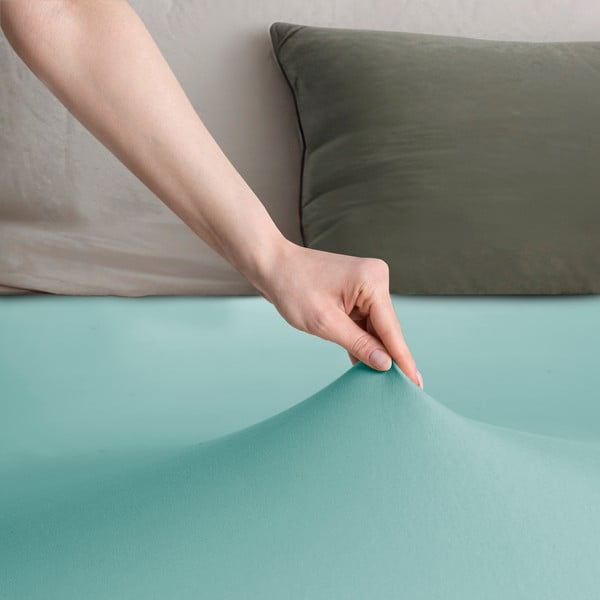 Turkusowe dżersejowe prześcieradło z gumką 240x220 cm Amber – Restilo-image-1