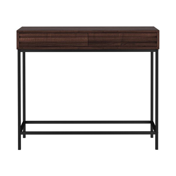 Ciemnobrązowa konsola z blatem w dekorze orzecha 35x90 cm Celine – Støraa-image-4