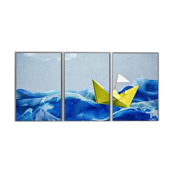 Trzyczęściowy obraz Paper Boat, 45x90 cm