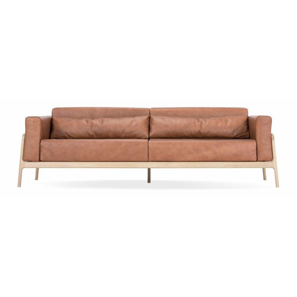 Karmelowa sofa z bawolej skóry z konstrukcją z litego drewna dębowego Gazzda Fawn, 240 cm