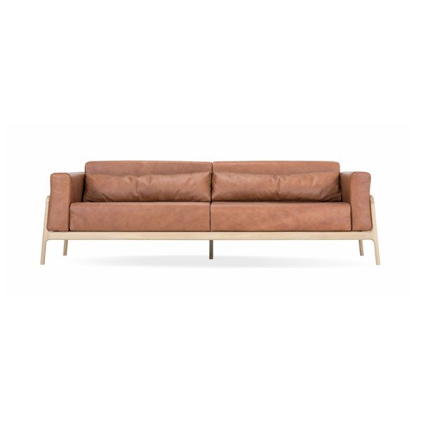 Karmelowa sofa z bawolej skóry z konstrukcją z litego drewna dębowego Gazzda Fawn, 240 cm