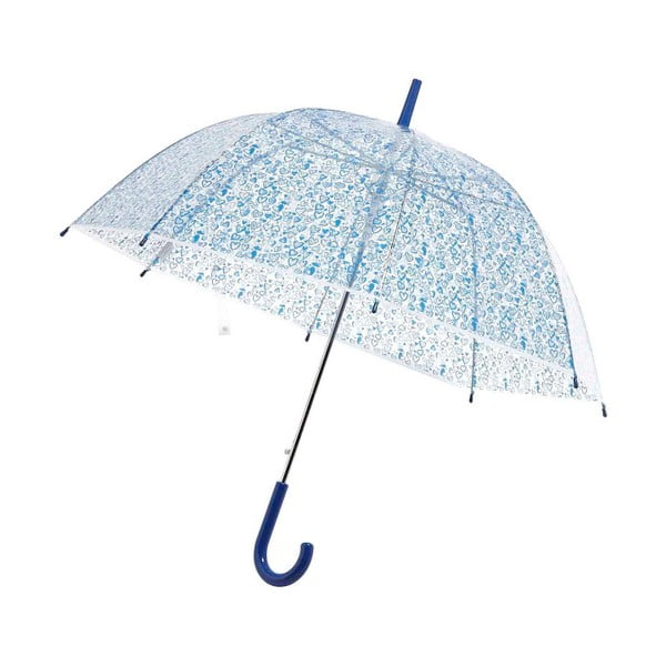 Przezroczysty parasol z niebieskimi detalami Birdcage Heart, ⌀ 99 cm
