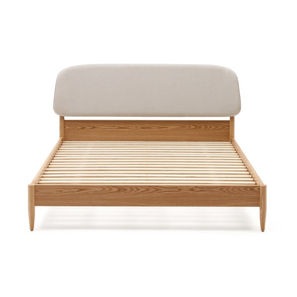 Beżowe łóżko dwuosobowe z litego drewna jesionowego ze stelażem 160x200 cm Octavia – Kave Home-image-2