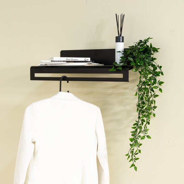 Czarny metalowy wieszak ścienny z półką 60 cm Sway – Spinder Design-image-1