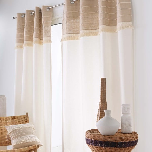 Biało-brązowa zasłona z mieszanki juty 140x240 cm Cirrus – douceur d'intérieur-image-2