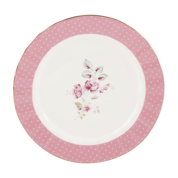 Różowo-biały porcelanowy talerzy deserowy Creative Tops Ditsy