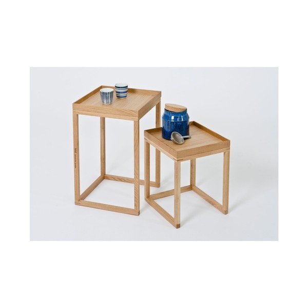 Zestaw 2 stolików z drewna dębowego Wireworks Oak-image-3
