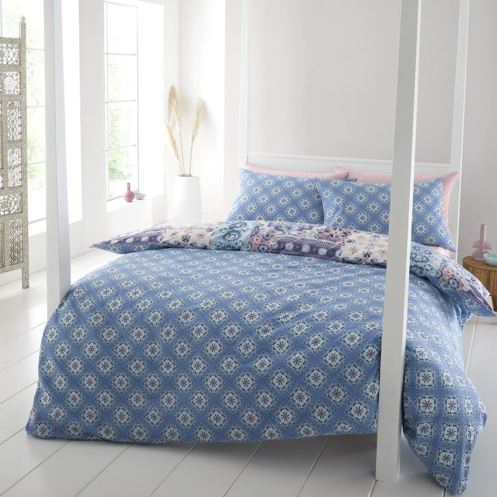 Niebieska pościel dwuosobowa 230x220 cm Boho Patchwork – Catherine Lansfield (zdjęcie 3)